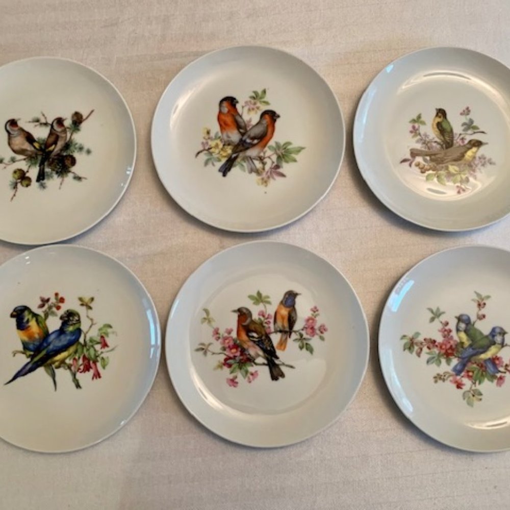 MOTTAHEDEH SET OF 6 AVIARY BIRD PATTERN SALAD DESSERT PLATES - NEVER USED!